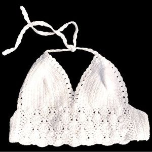 Lakhays White Crocheted Halter Top